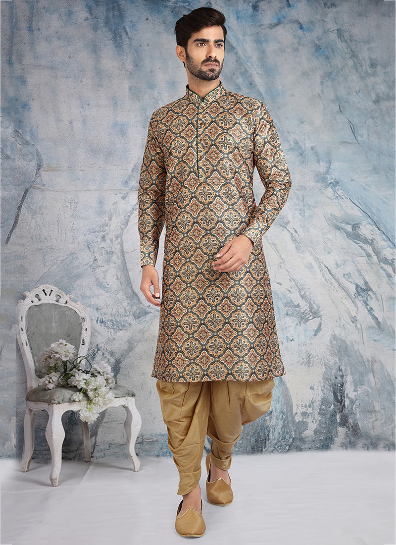 Beige Banarasi Silk Kurta Pajama | Traditional Wear Elegant Printed Design