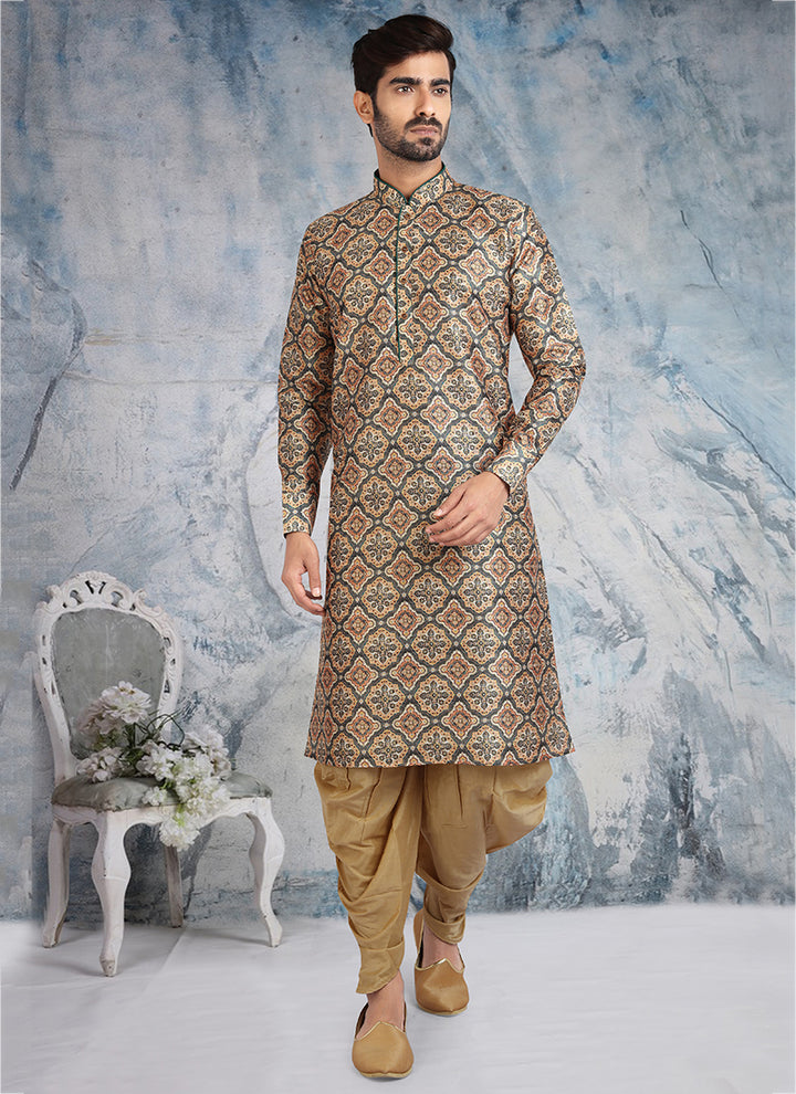 Beige Banarasi Silk Kurta Pajama | Traditional Wear Elegant Printed Design