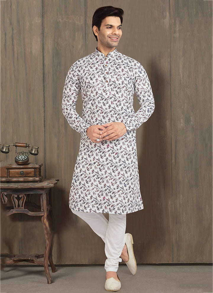 Off White Cotton Kurta Pajama | Traditional Wear Printed Ethnic Outfit