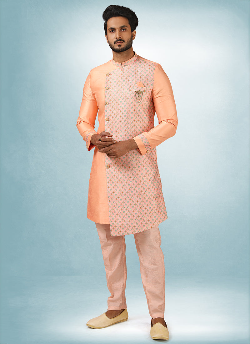 Trendy Peach Art Silk Indo-Western | Festive & Party Outfit