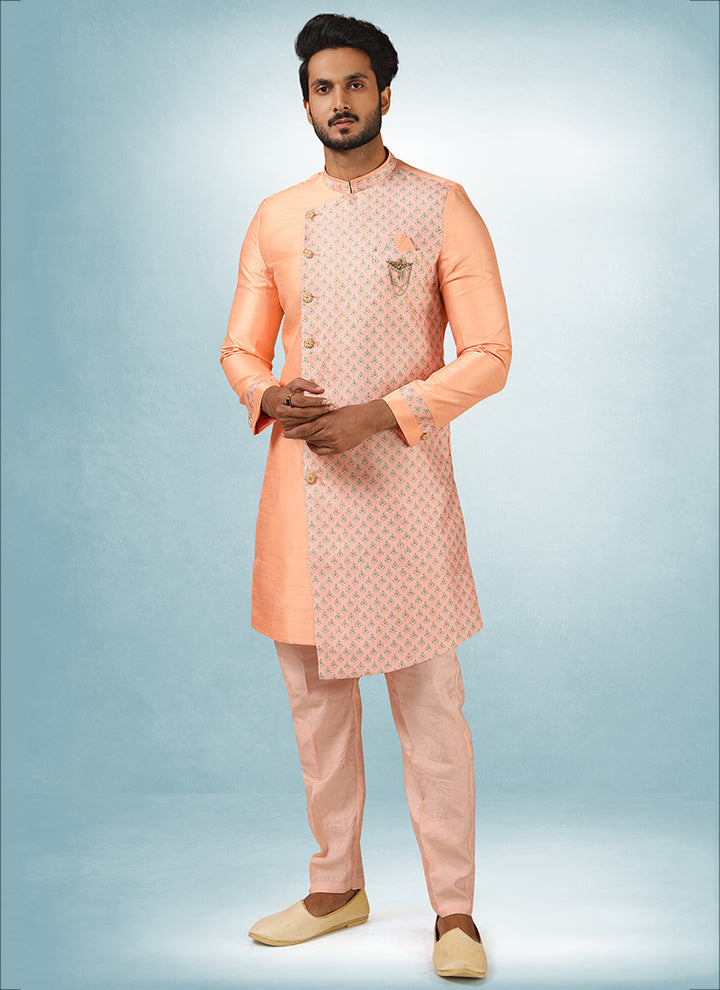 Trendy Peach Art Silk Indo-Western | Festive & Party Outfit