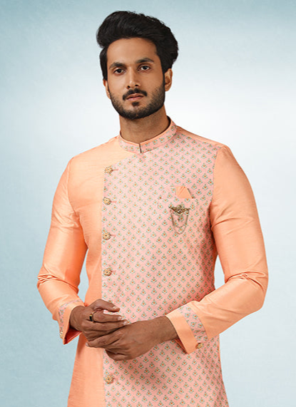 Trendy Peach Art Silk Indo-Western | Festive & Party Outfit
