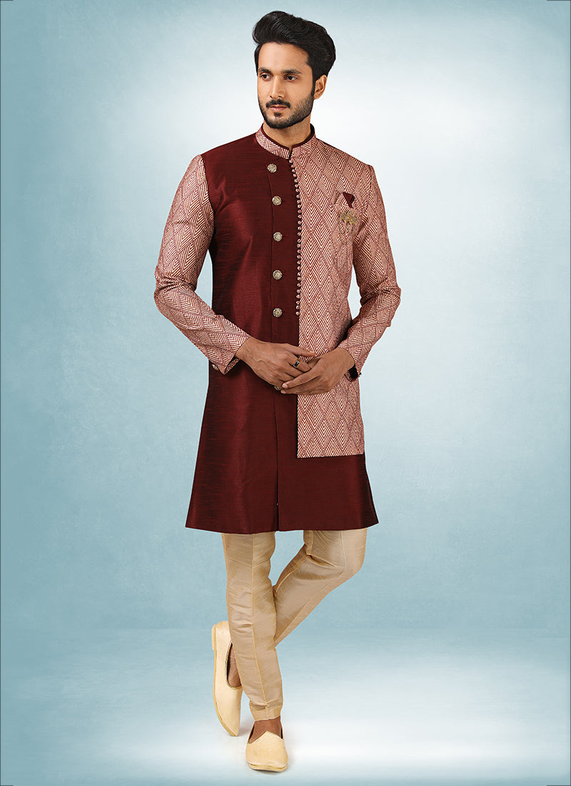 Designer Wine  Indowestern Outfit | Perfect Fusion of Tradition & Modern Style