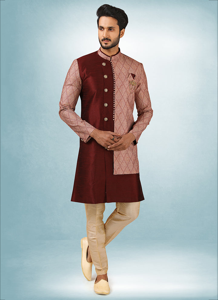 Designer Wine  Indowestern Outfit | Perfect Fusion of Tradition & Modern Style
