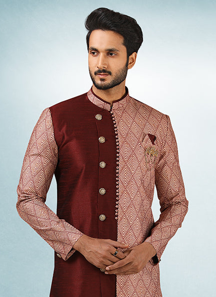 Designer Wine  Indowestern Outfit | Perfect Fusion of Tradition & Modern Style