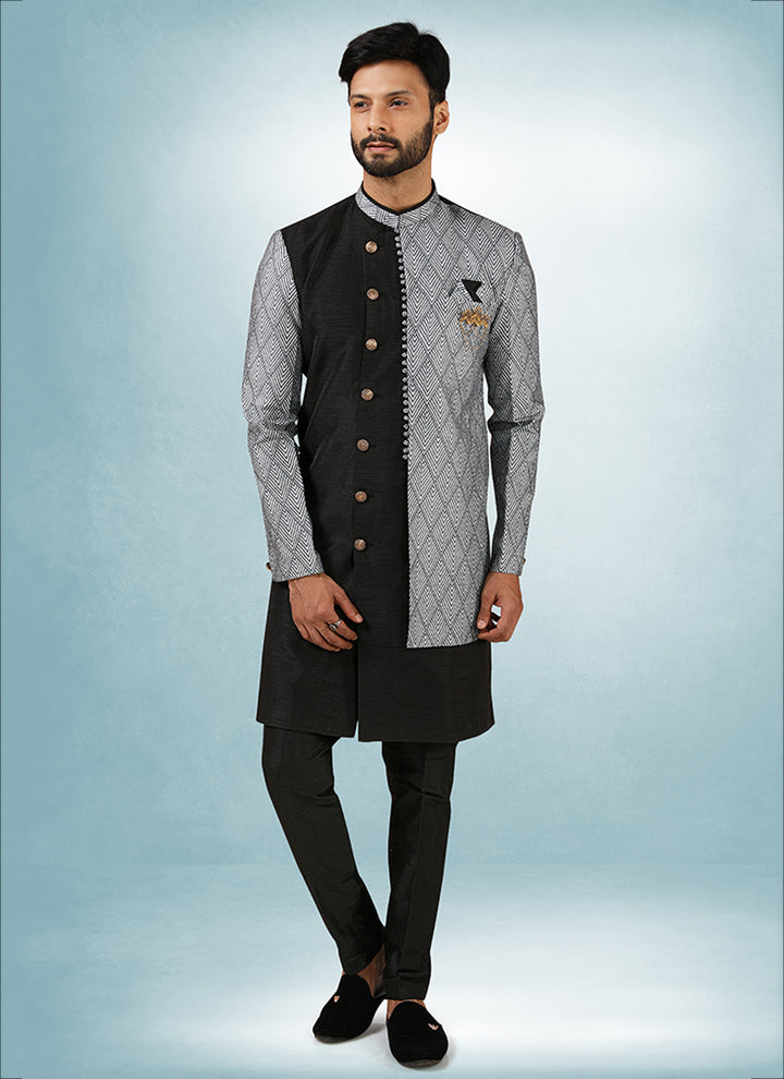 Black Printed Indo-Western | Fashionable Art Silk Festive Attire