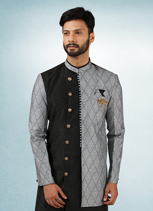 Black Printed Indo-Western | Fashionable Art Silk Festive Attire
