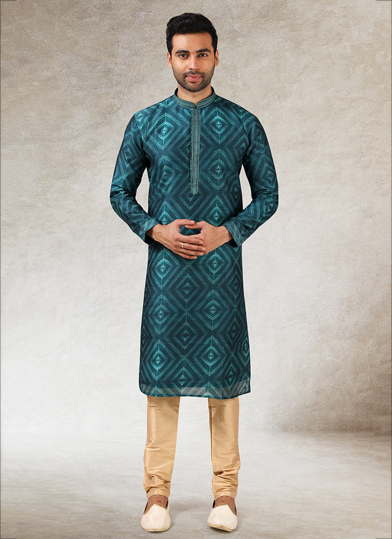 Traditional Teal Blue Art Silk Kurta Pajama | Festive & Wedding Outfit