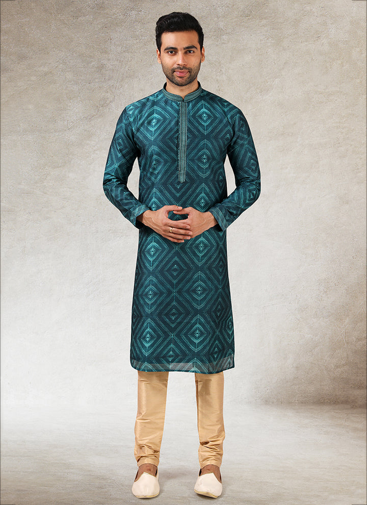 Traditional Teal Blue Art Silk Kurta Pajama | Festive & Wedding Outfit