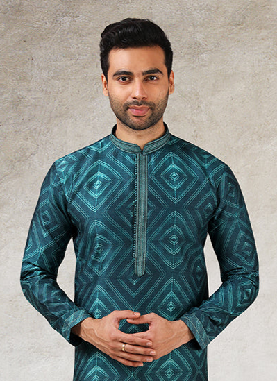 Traditional Teal Blue Art Silk Kurta Pajama | Festive & Wedding Outfit