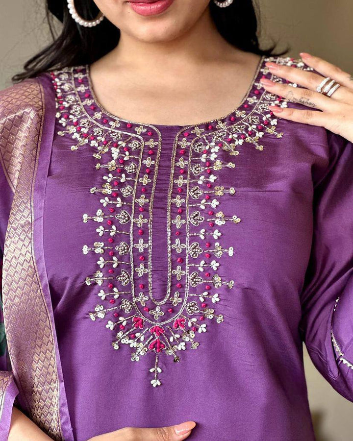 Elegant Chanderi Kurti Set | Embroidered Top & Printed Silk Dupatta