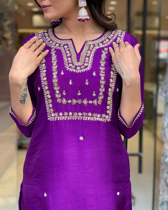 Elegant Purple Kurta Set | Viscose Chanderi with Jacquard Dupatta