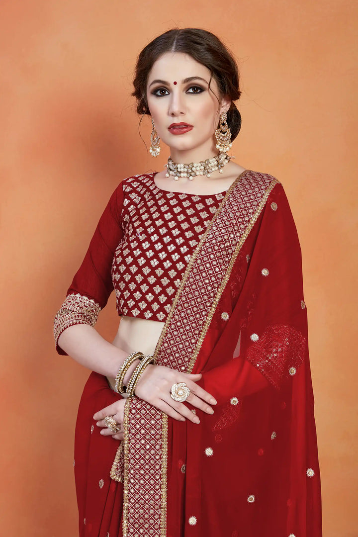 Red Georgette Saree | Banglori Silk with Sequins & Zari