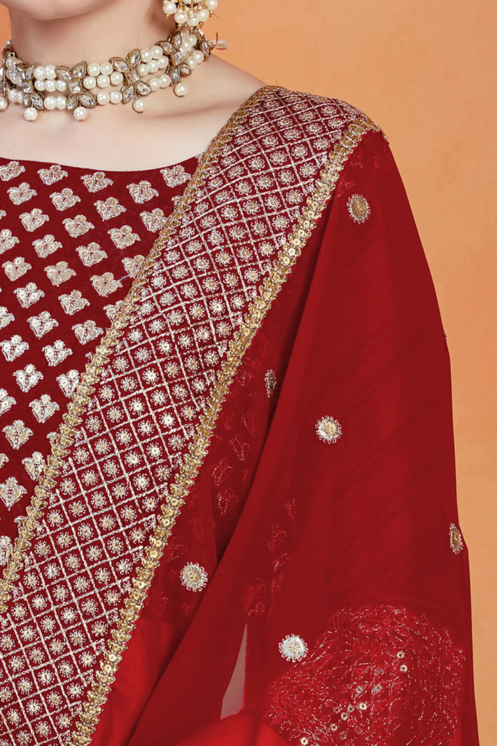 Red Georgette Saree | Banglori Silk with Sequins & Zari