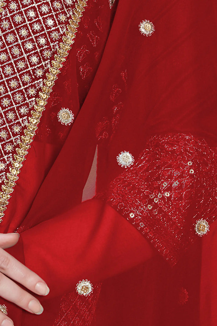Red Georgette Saree | Banglori Silk with Sequins & Zari