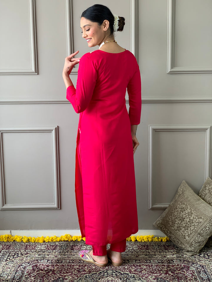 Kurti Set for Women | Rani Pink Kurta Pant Dupatta Set