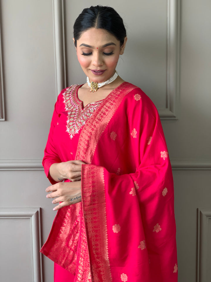 Kurti Set for Women | Rani Pink Kurta Pant Dupatta Set