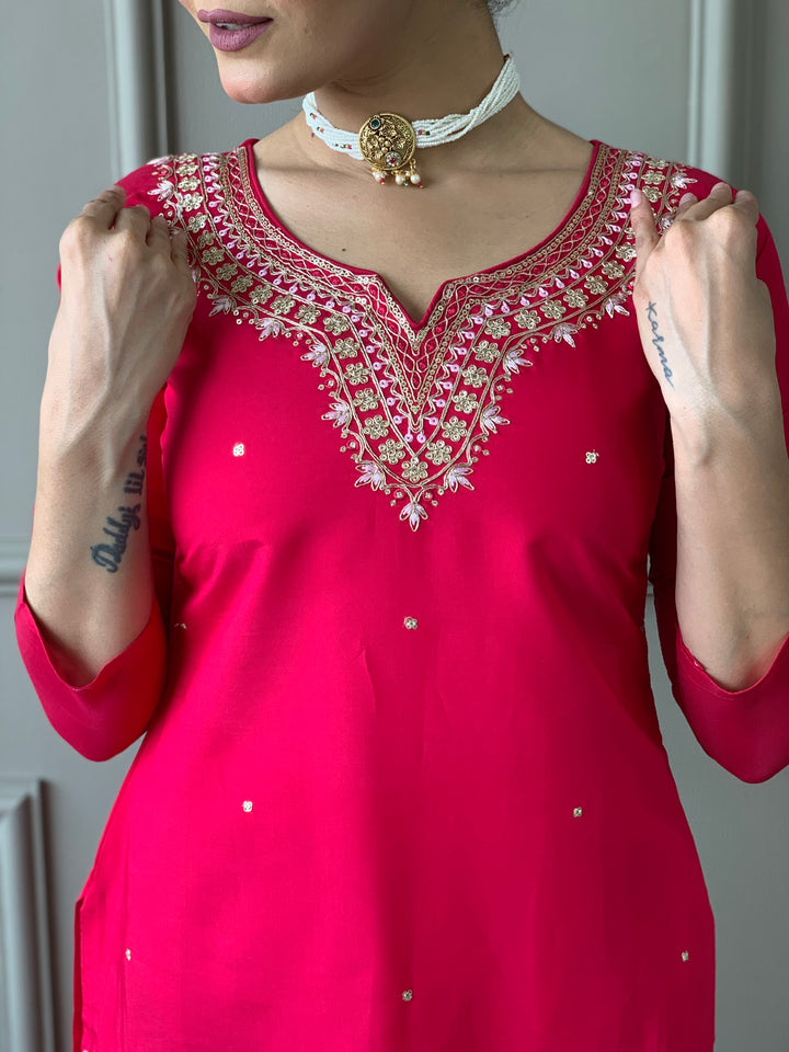 Kurti Set for Women | Rani Pink Kurta Pant Dupatta Set
