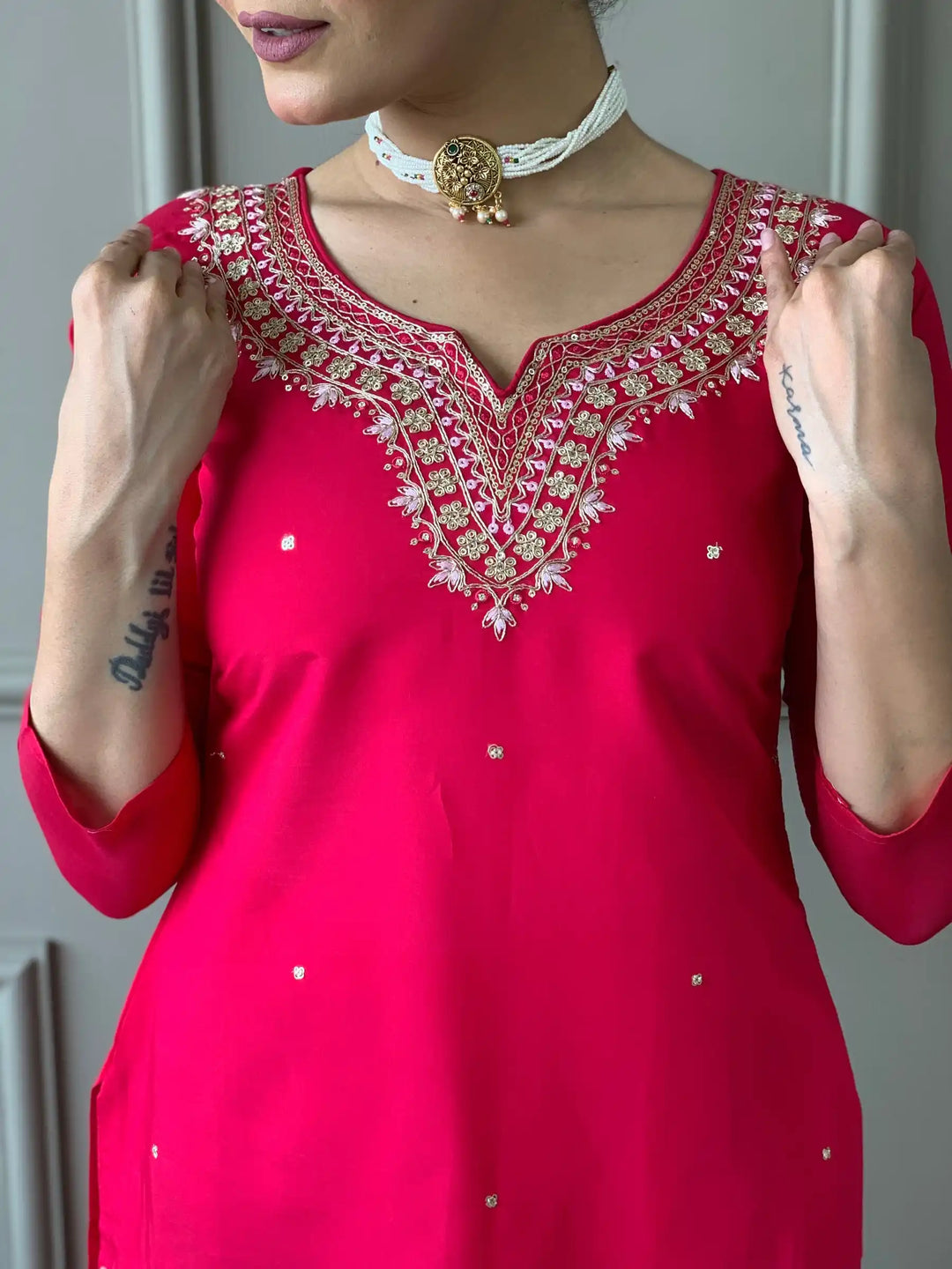 Kurti Set for Women | Rani Pink Kurta Pant Dupatta Set
