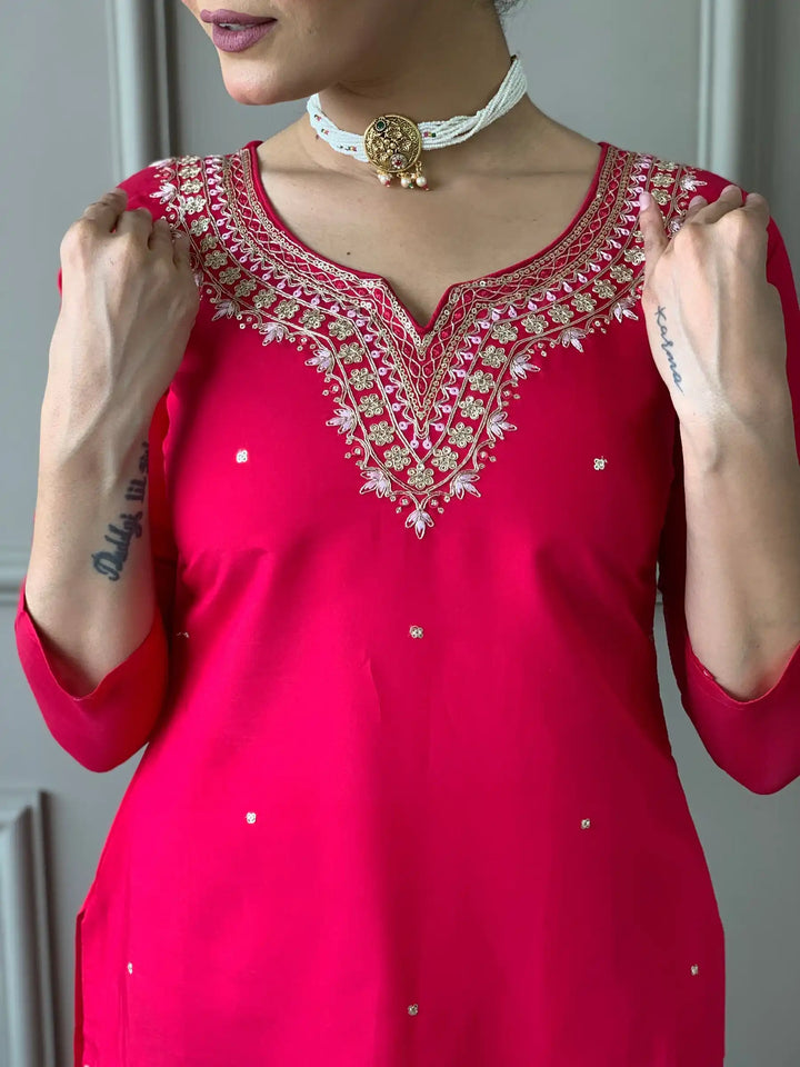 Kurti Set for Women | Rani Pink Kurta Pant Dupatta Set