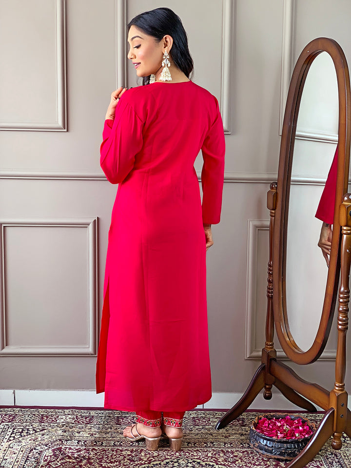 Indian Ethnic Kurti Pant Set | Rani Pink Kurta Set for Women