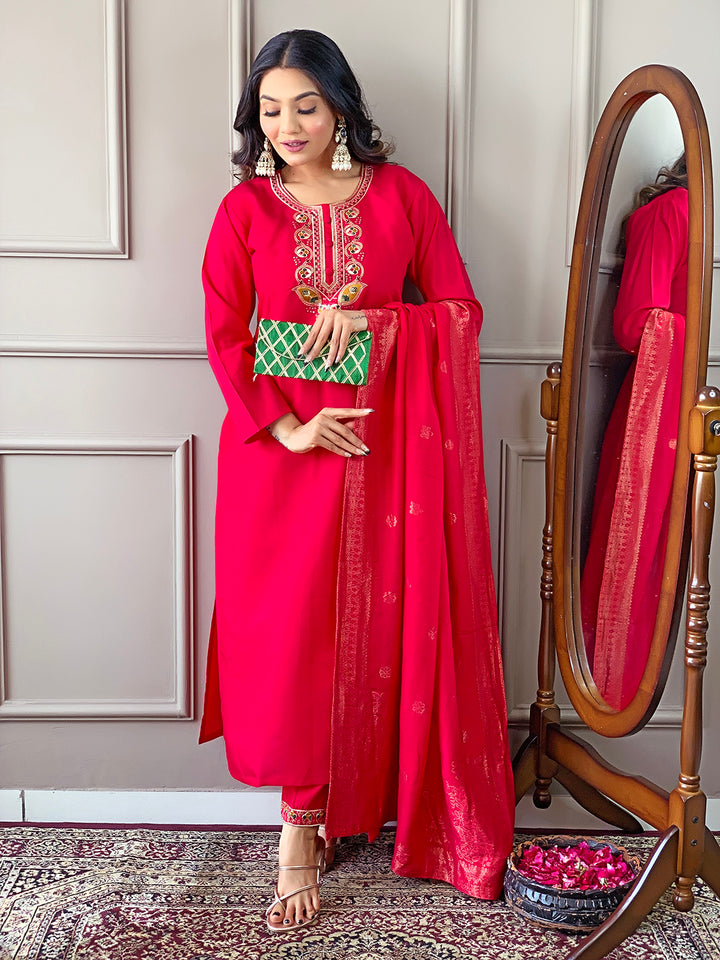 Indian Ethnic Kurti Pant Set | Rani Pink Kurta Set for Women