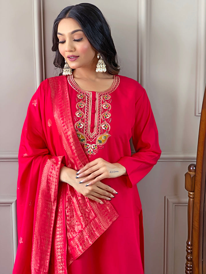 Indian Ethnic Kurti Pant Set | Rani Pink Kurta Set for Women