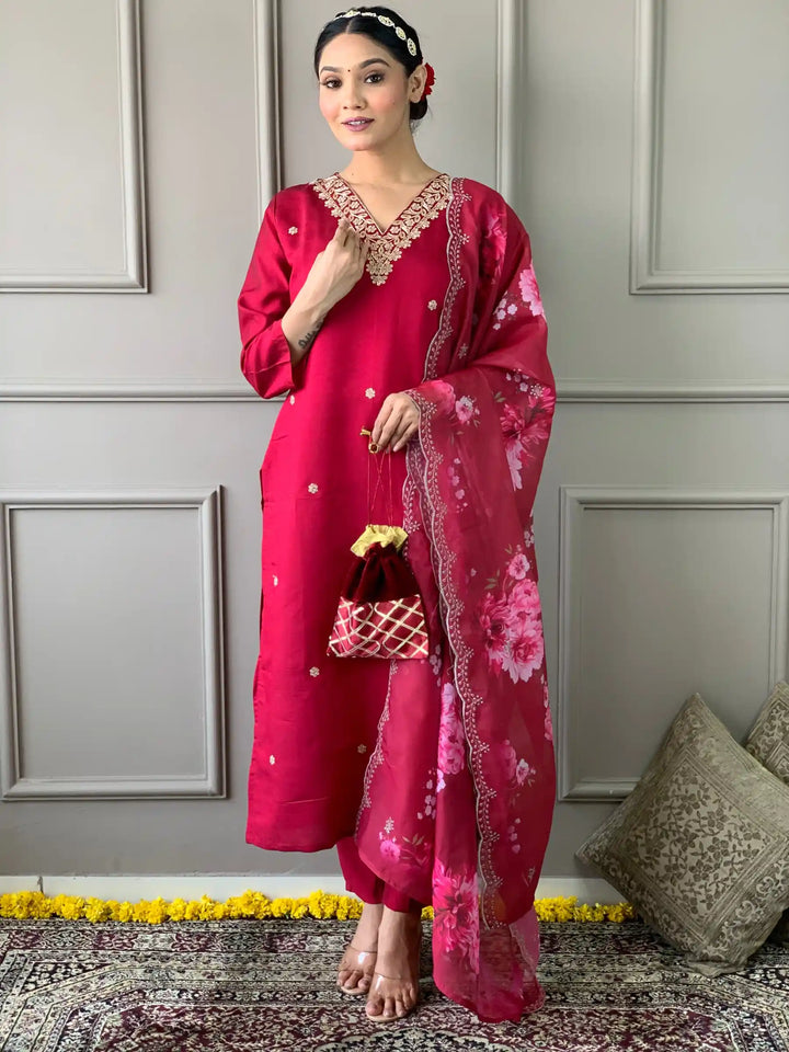 Viscose Chanderi Kurti Pant Set | Women’s Indian Ethnic Wear Set