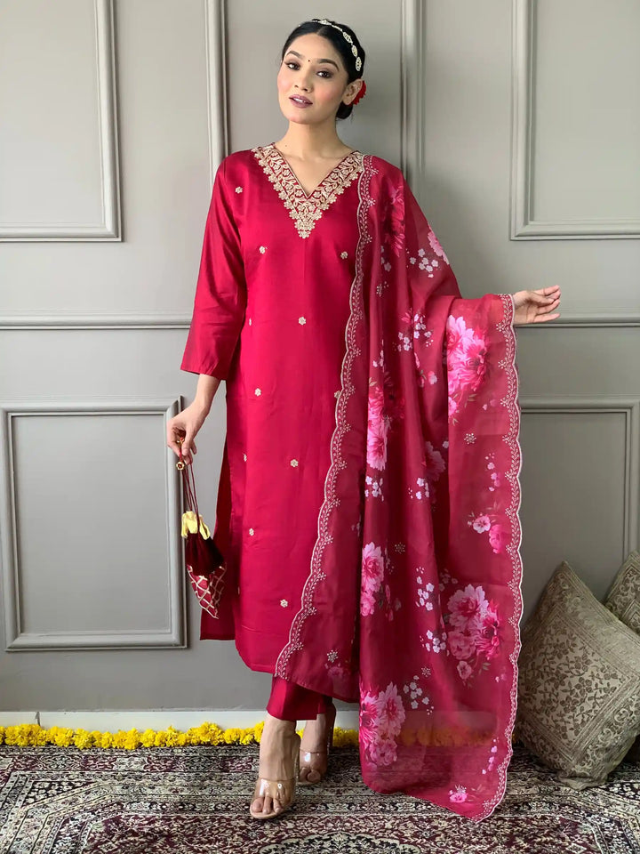 Viscose Chanderi Kurti Pant Set | Women’s Indian Ethnic Wear Set