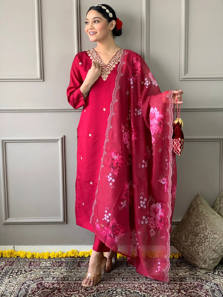 Viscose Chanderi Kurti Pant Set | Women’s Indian Ethnic Wear Set