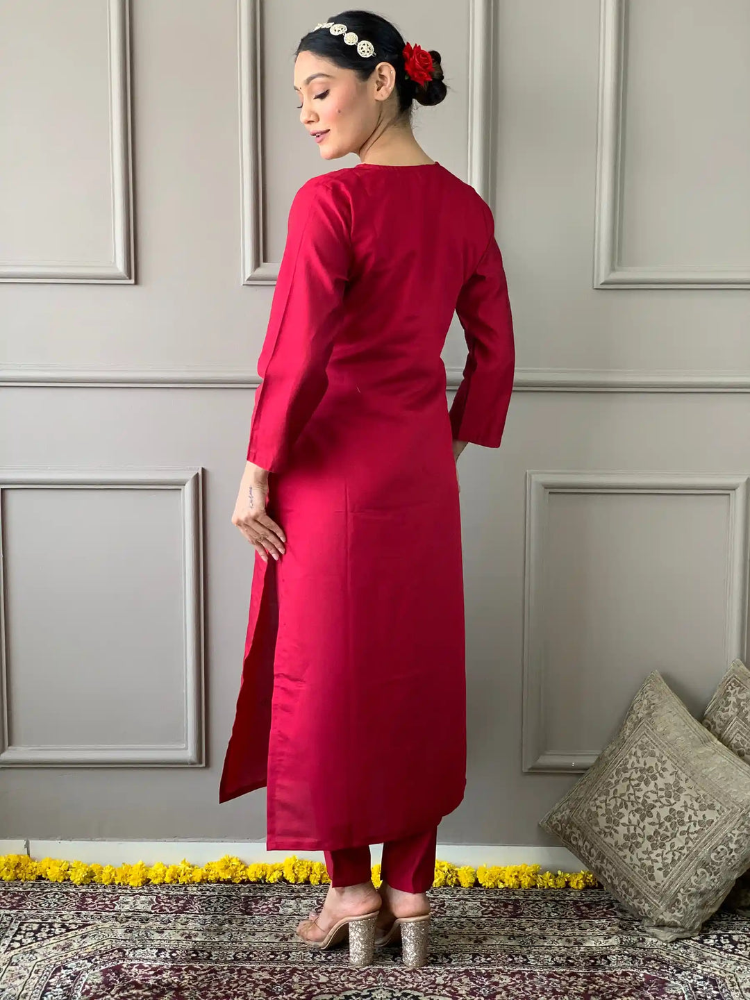 Viscose Chanderi Kurti Pant Set | Women’s Indian Ethnic Wear Set