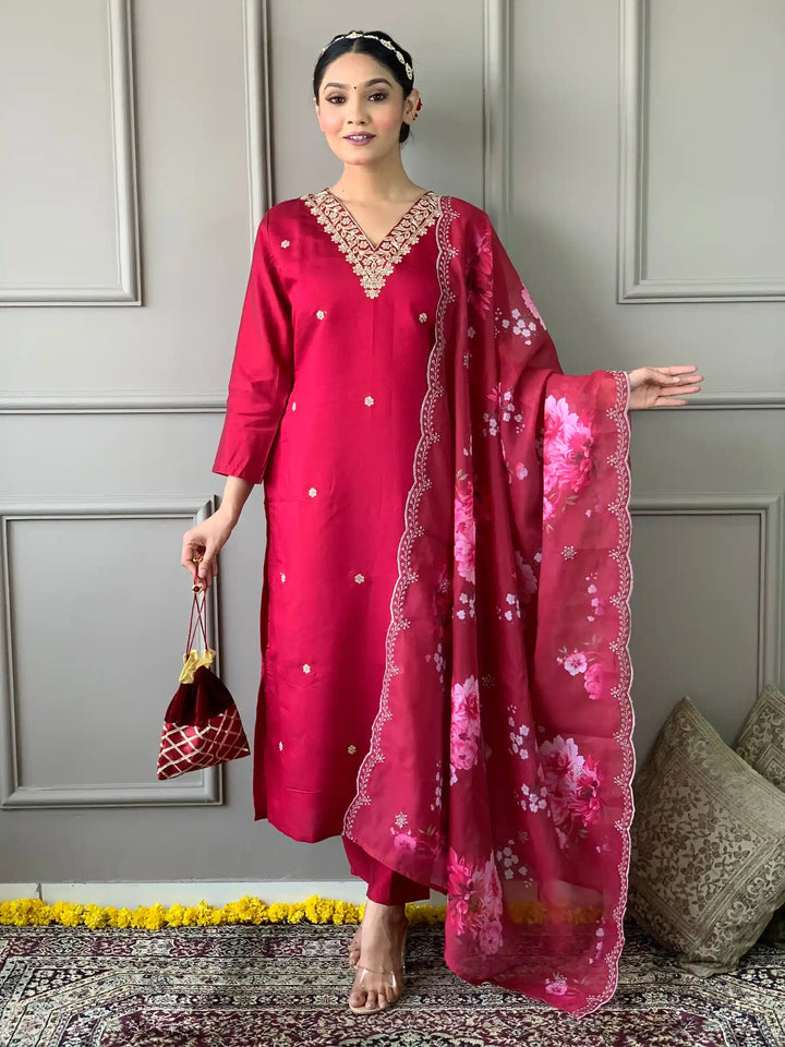 Viscose Chanderi Kurti Pant Set | Women’s Indian Ethnic Wear Set