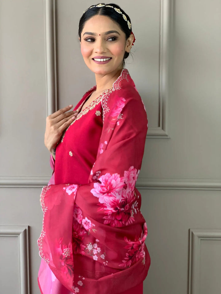 Viscose Chanderi Kurti Pant Set | Women’s Indian Ethnic Wear Set