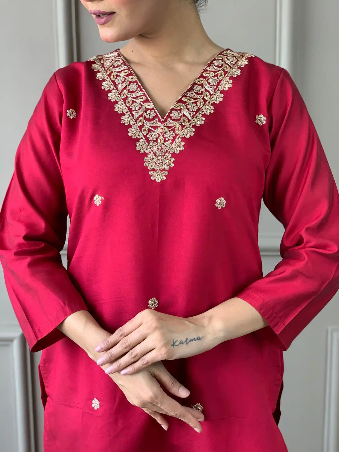 Viscose Chanderi Kurti Pant Set | Women’s Indian Ethnic Wear Set