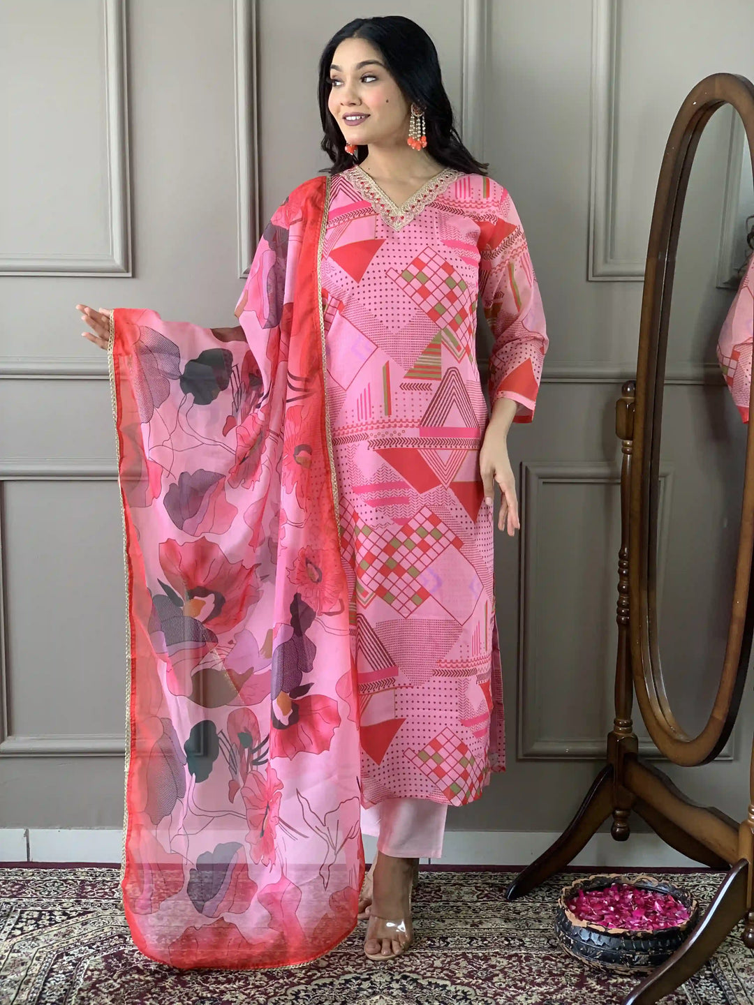 Indian Pink Kurta Set | Embroidered Outfit for Special Occasions