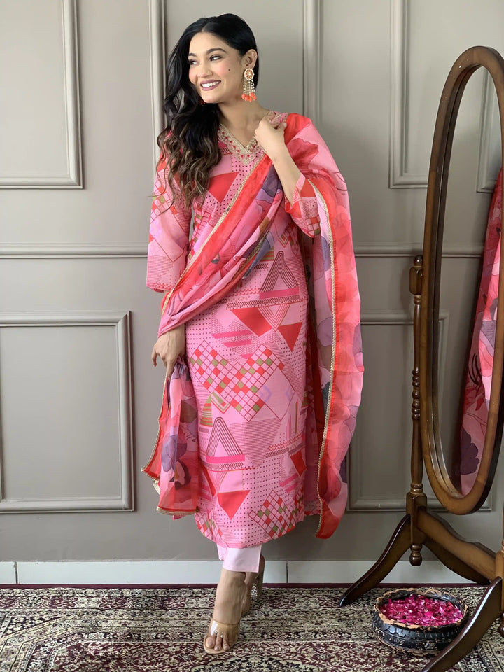 Indian Pink Kurta Set | Embroidered Outfit for Special Occasions