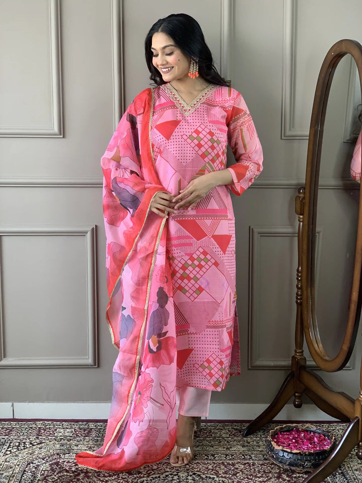 Indian Pink Kurta Set | Embroidered Outfit for Special Occasions