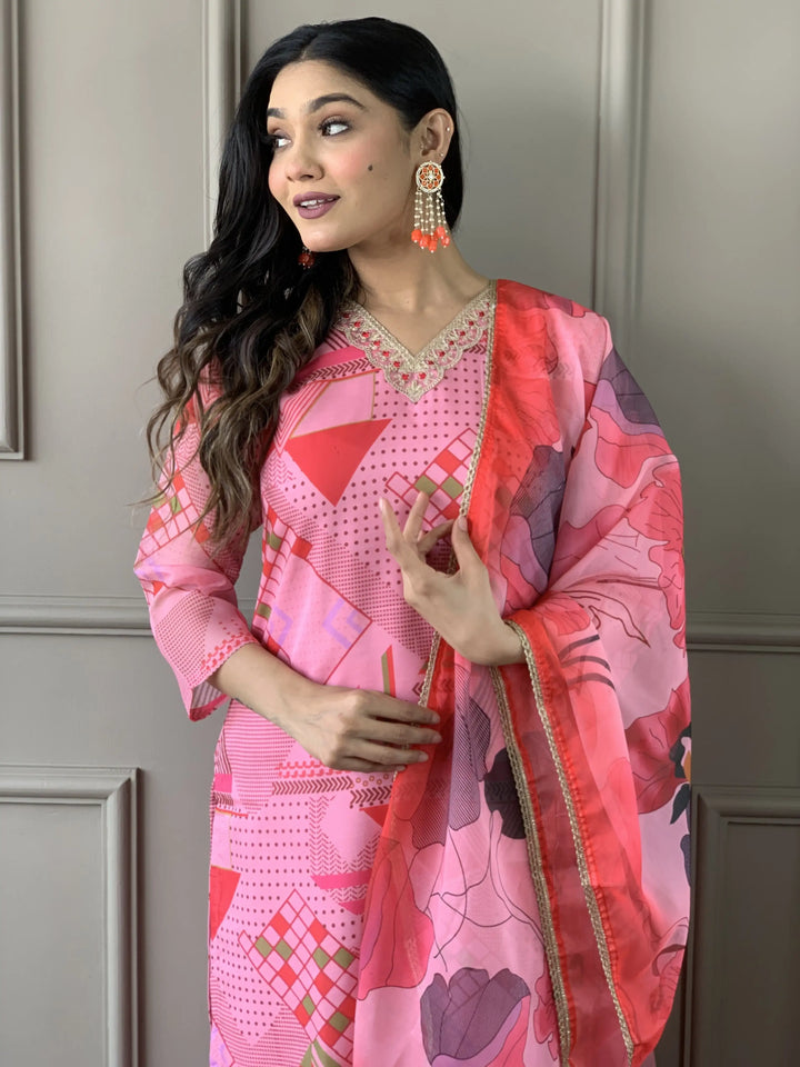 Indian Pink Kurta Set | Embroidered Outfit for Special Occasions