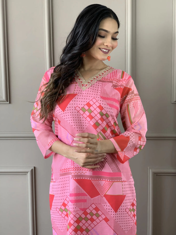 Indian Pink Kurta Set | Embroidered Outfit for Special Occasions