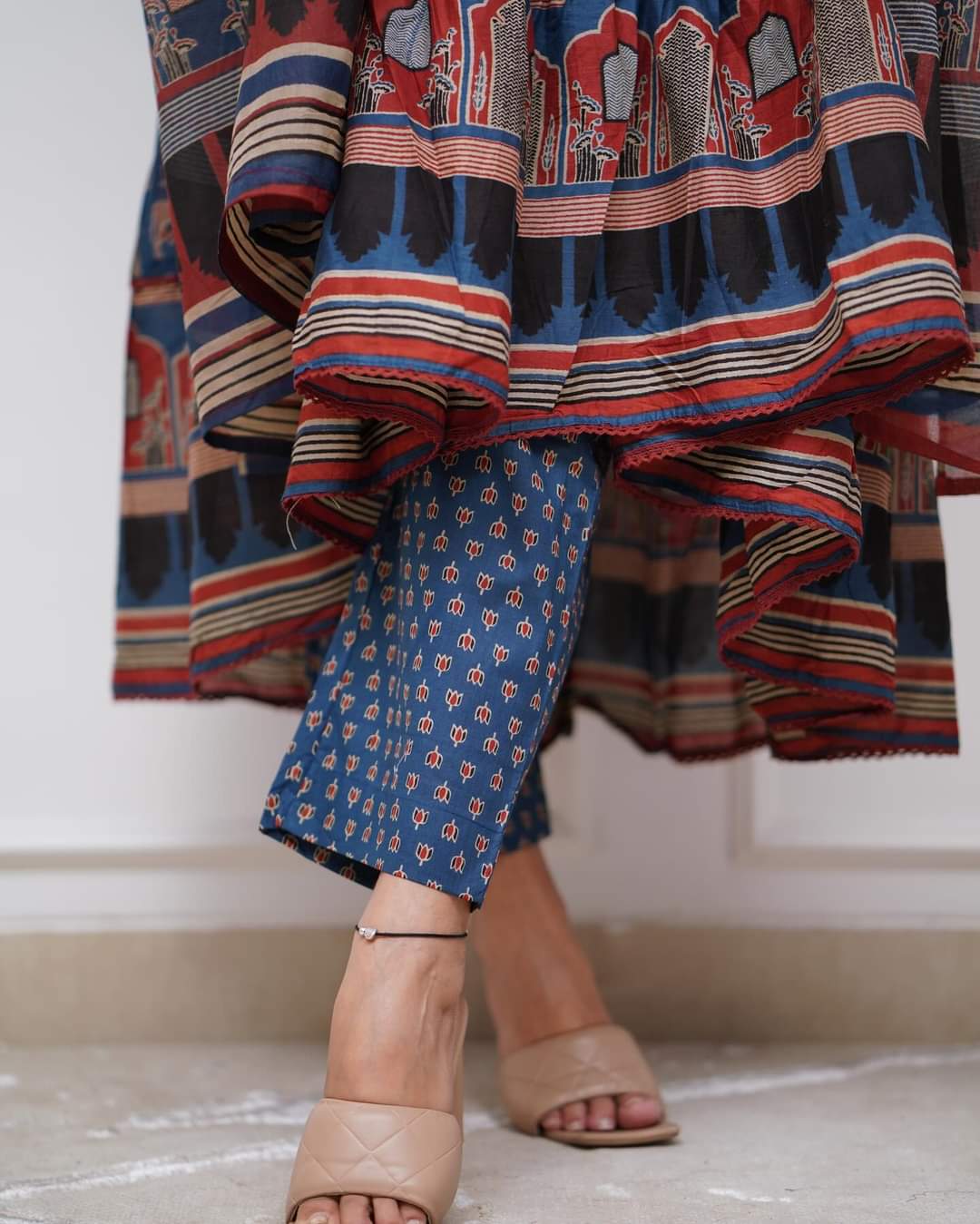 Charming Cotton Kurta Set | Printed Design with Thread Work & Dupatta