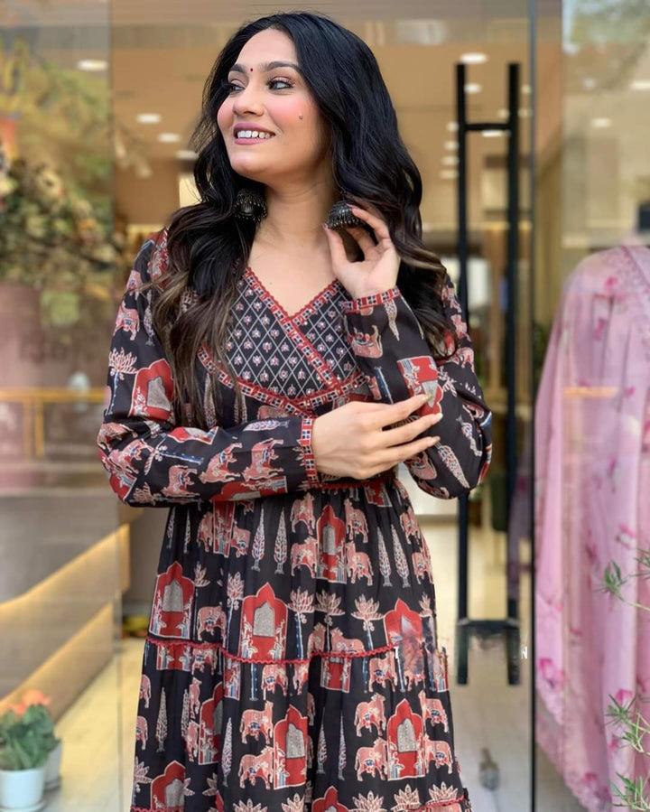 Charming Cotton Kurta Set | Printed Design with Thread Work & Dupatta