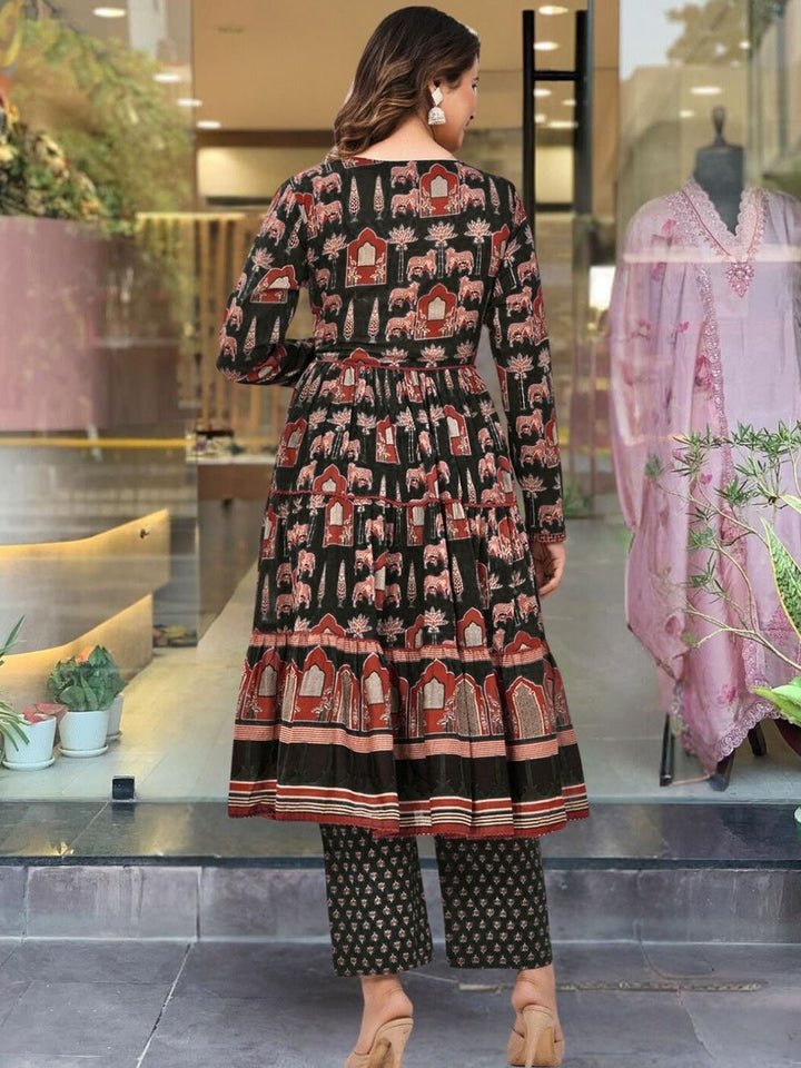 Charming Cotton Kurta Set | Printed Design with Thread Work & Dupatta