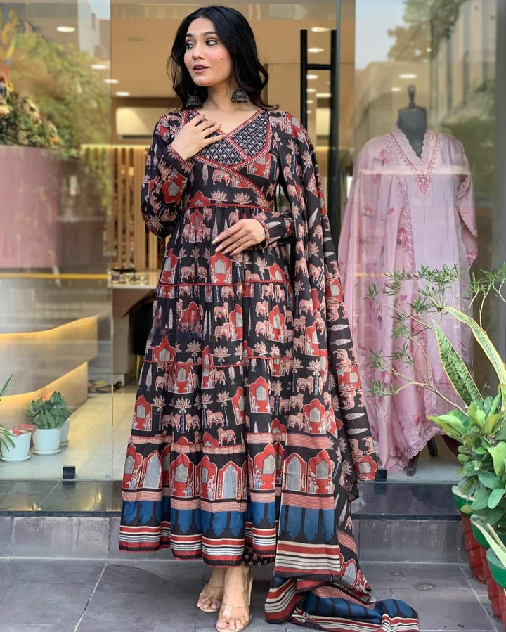Charming Cotton Kurta Set | Printed Design with Thread Work & Dupatta