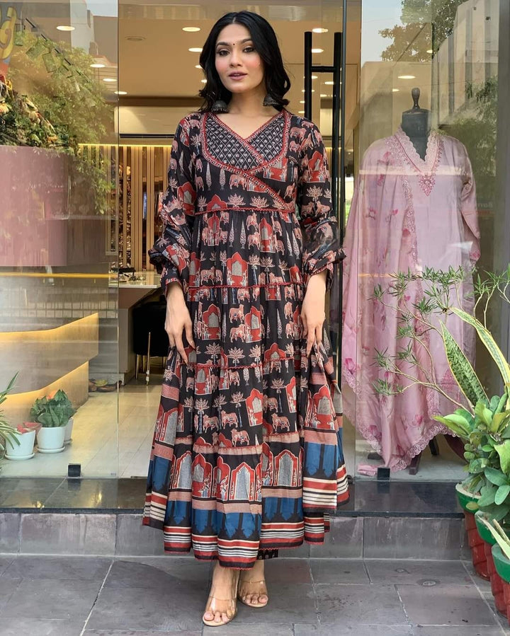 Charming Cotton Kurta Set | Printed Design with Thread Work & Dupatta