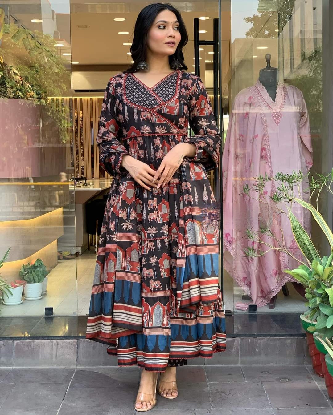 Charming Cotton Kurta Set | Printed Design with Thread Work & Dupatta
