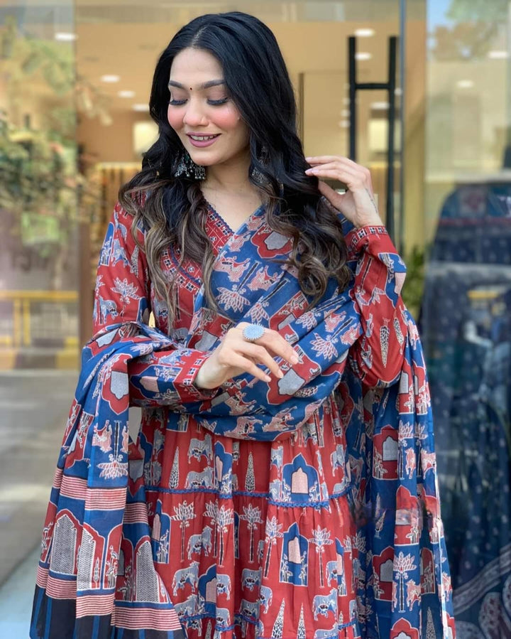 Charming Cotton Kurta Set | Printed Design with Thread Work & Dupatta
