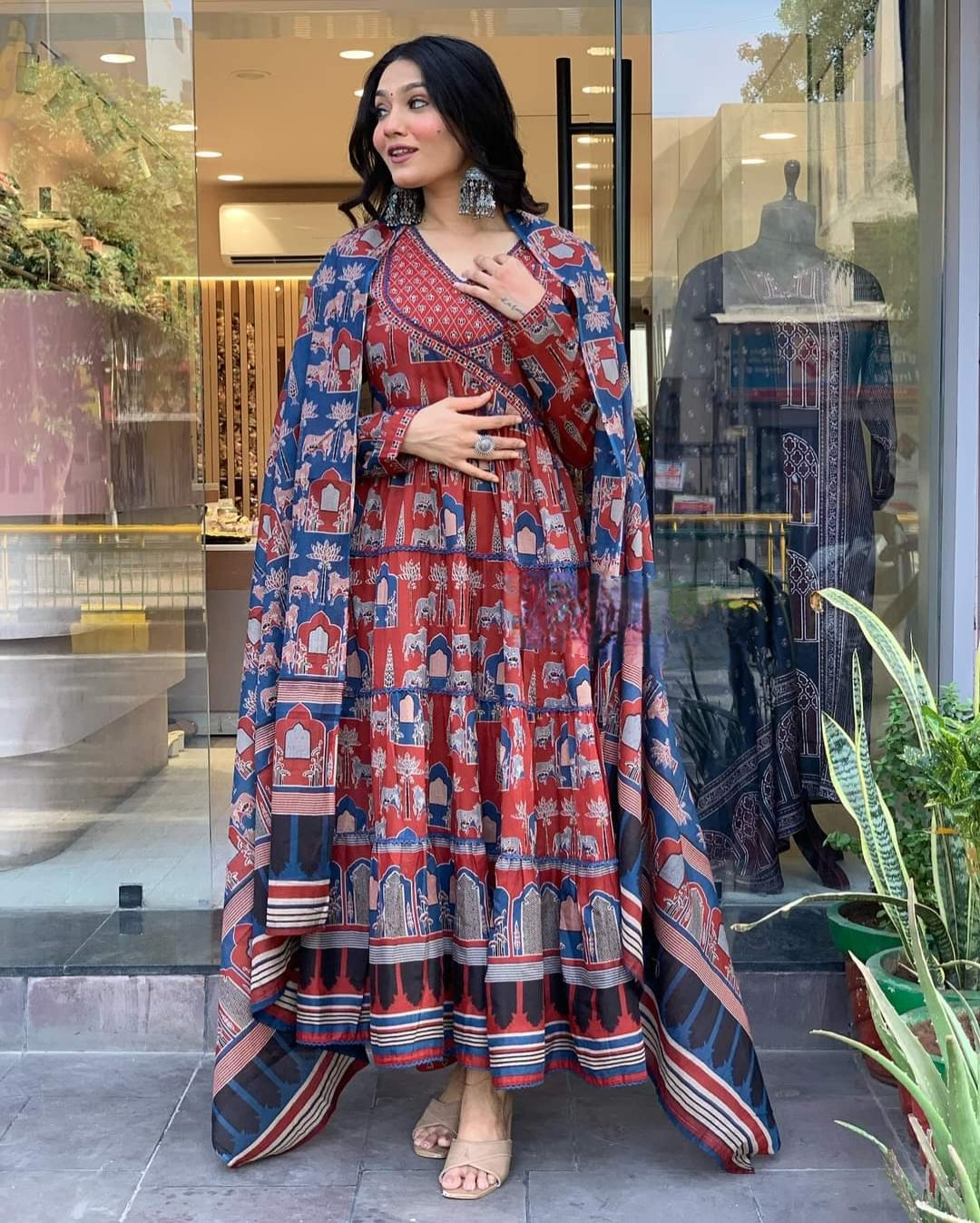 Charming Cotton Kurta Set | Printed Design with Thread Work & Dupatta