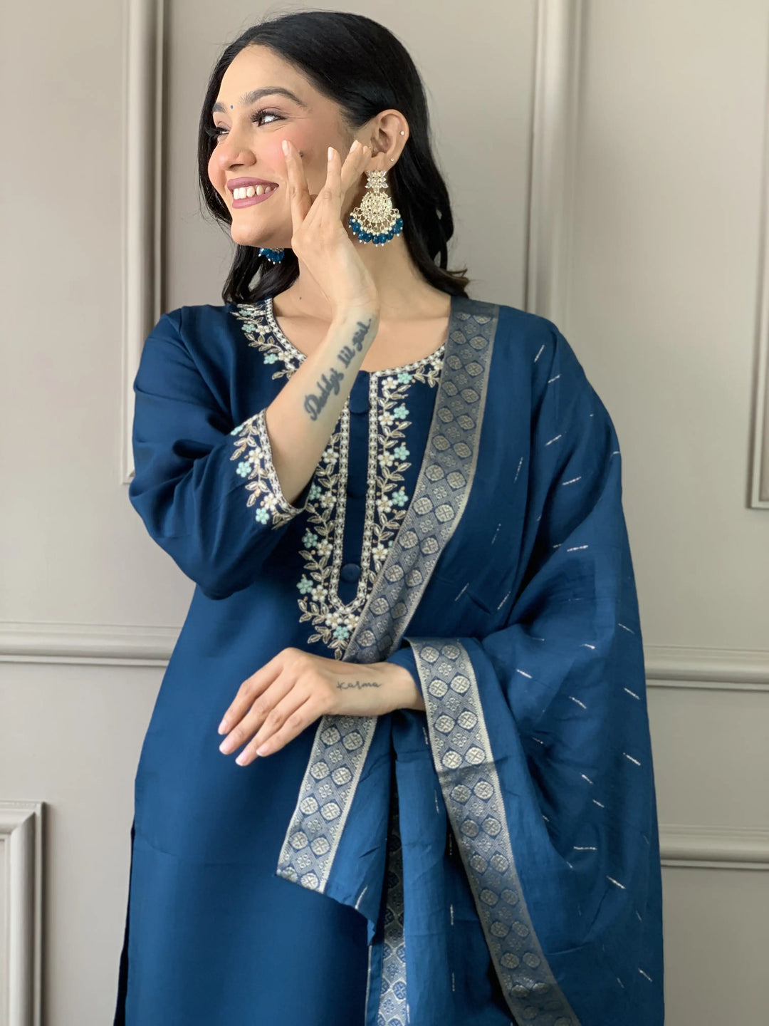 Viscose Chanderi Salwar Kameez | Elegant Embroidered Festive Wear