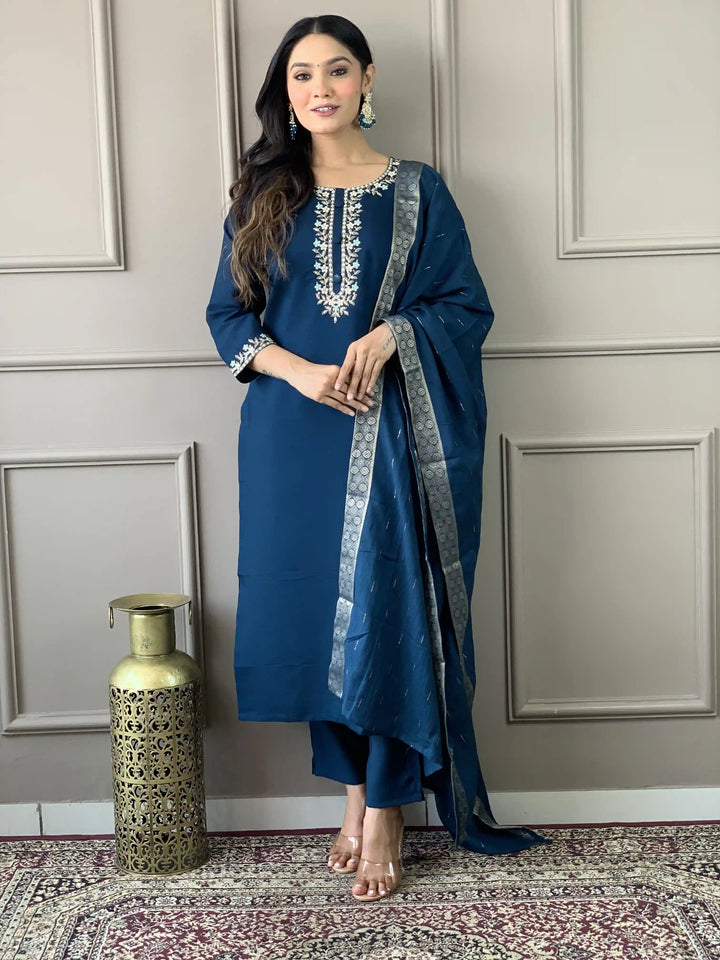 Viscose Chanderi Salwar Kameez | Elegant Embroidered Festive Wear