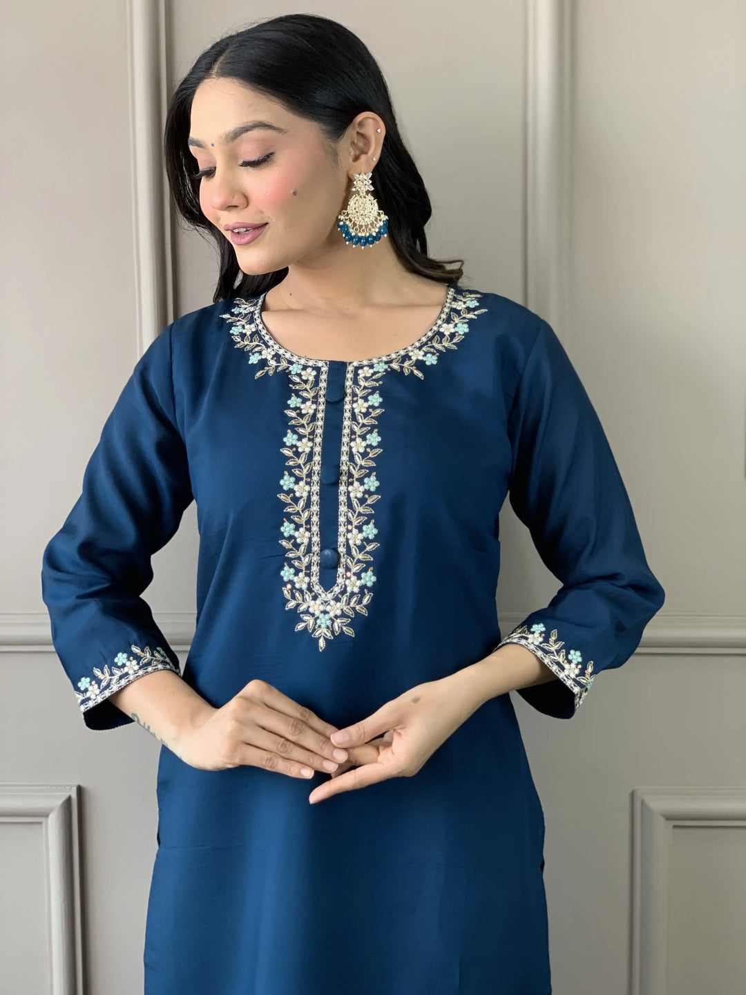 Viscose Chanderi Salwar Kameez | Elegant Embroidered Festive Wear